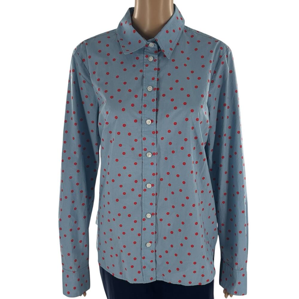 Boden Heron Blue Sienna Red Spaced Dot Cotton Button Down Shirt - Picture 4 of 12